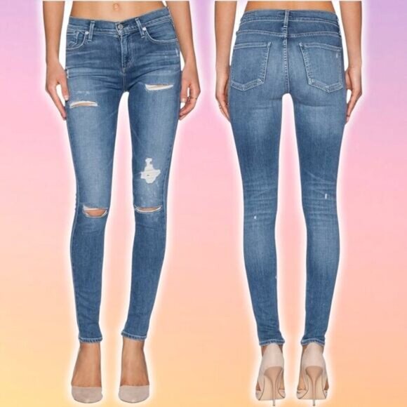 AGOLDE Sophie High Rise Skinny Sz 24 Cannes Blue Splatter Print - Picture 1 of 8